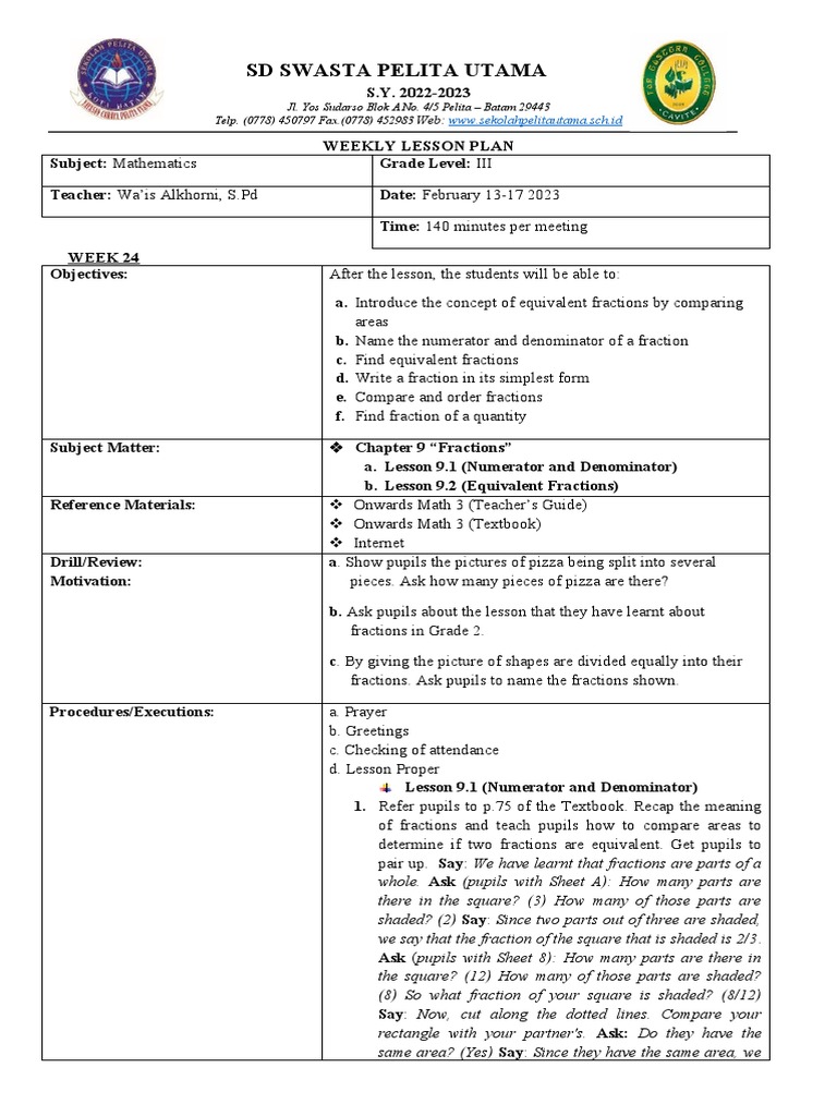 Lesson Plan Math 3 - Week 24 | PDF