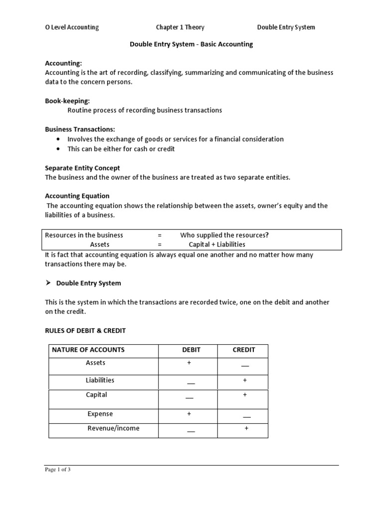 O Level Accounting: Double Entry System | PDF | Debits And Credits ...