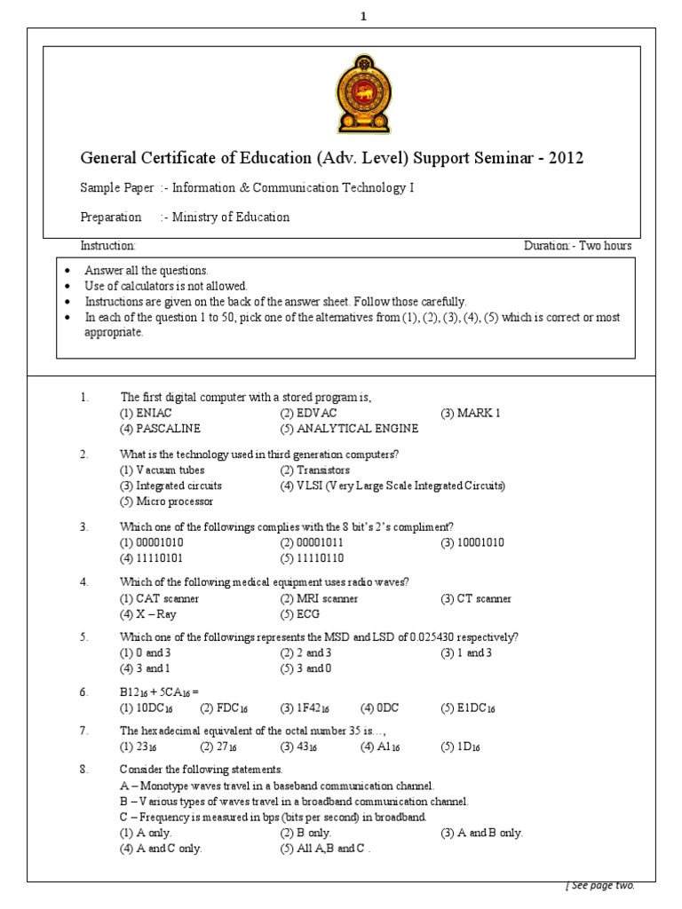 General certificate of education adv level support seminar 2012
