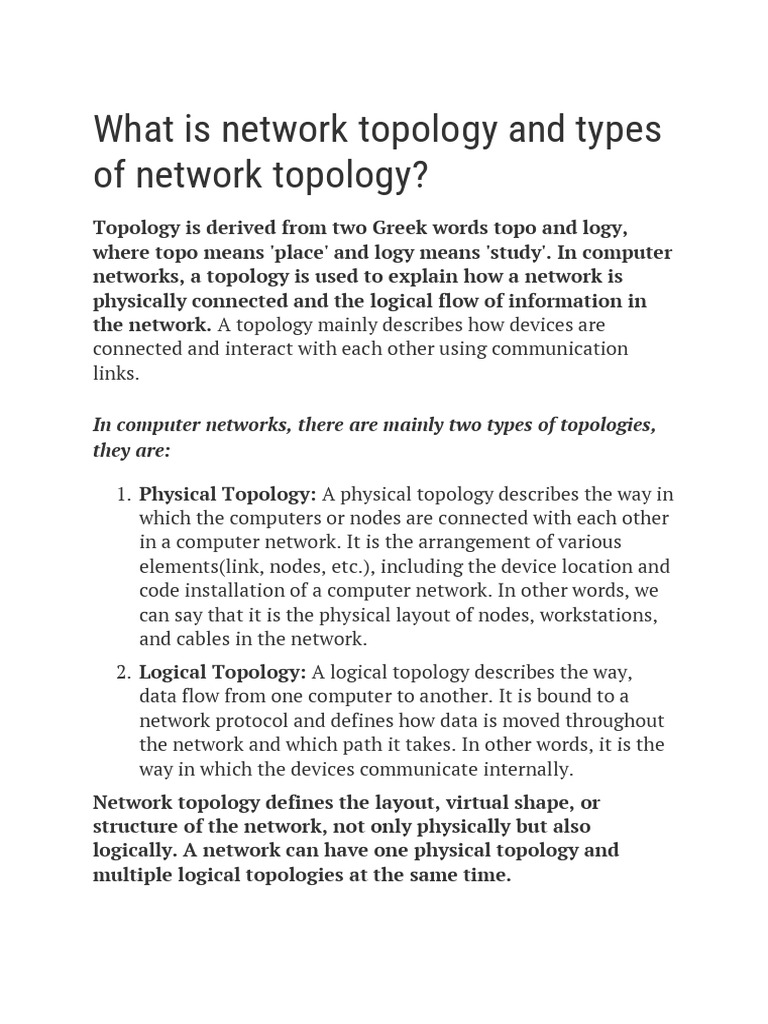 Types of Network Topologies Explained | PDF | Network Topology ...