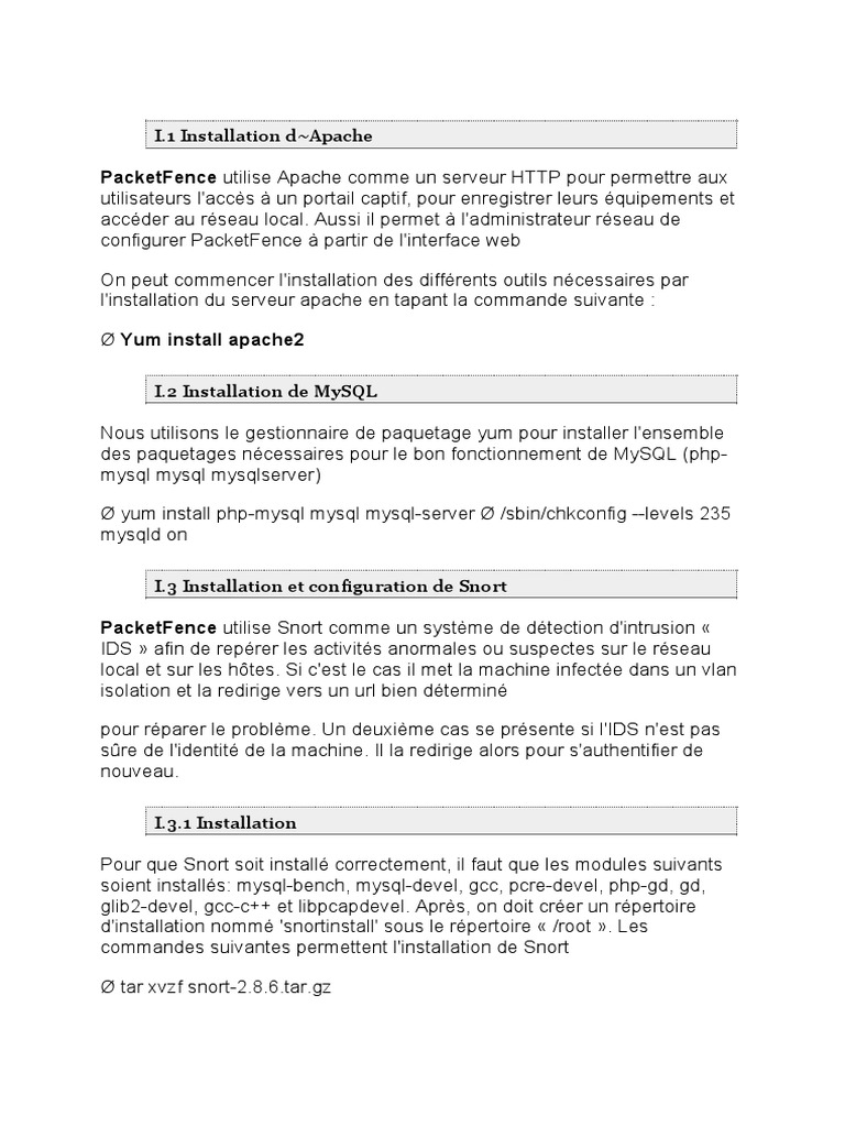 Installation de PacketFence et Snort | PDF | Apache HTTP Server | MySQL