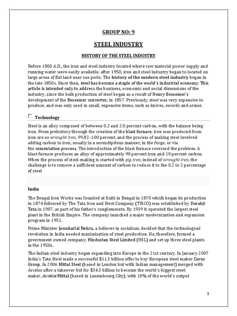 Steel Industry Group 9 PDF Economic Growth Steel