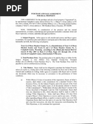Real Property Sale Agreement Example