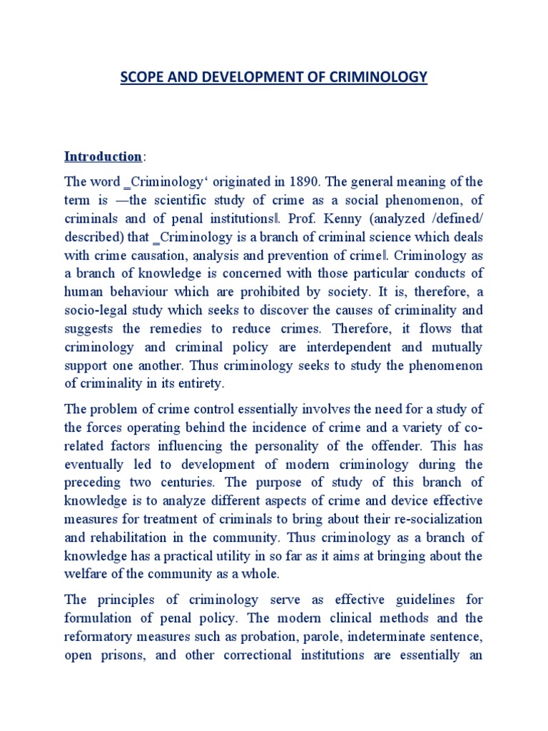 Criminology Nature, Definition and Scope PDF Criminology Crimes