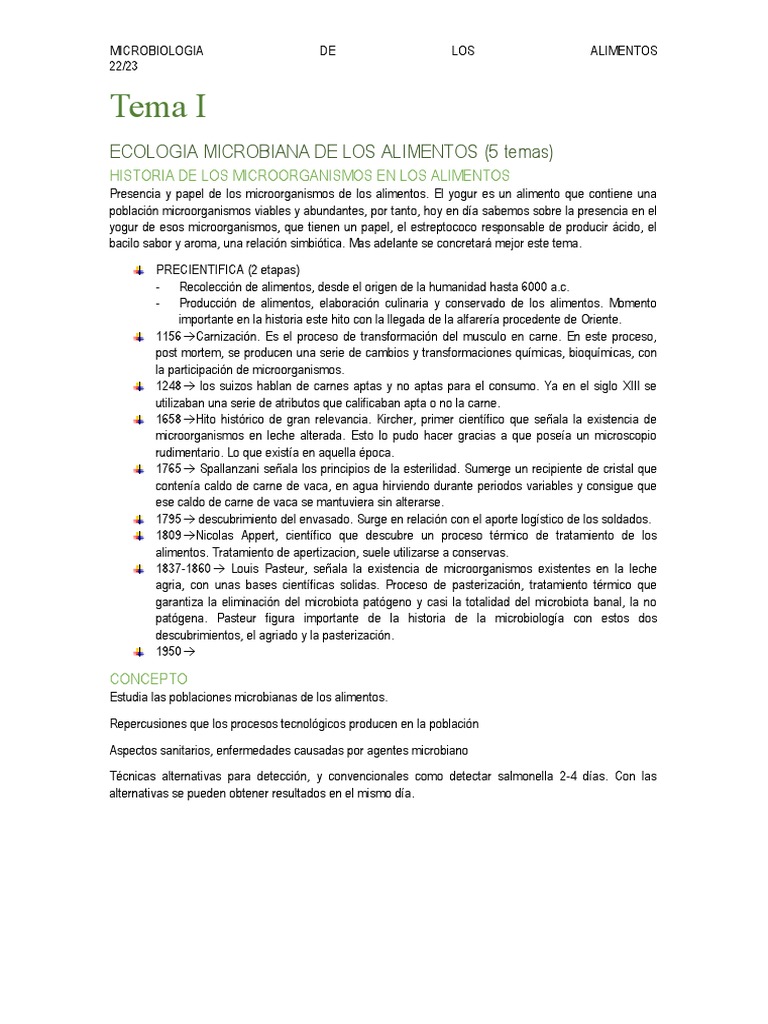 Tema I: Ecologia Microbiana de Los Alimentos (5 Temas) | PDF ...