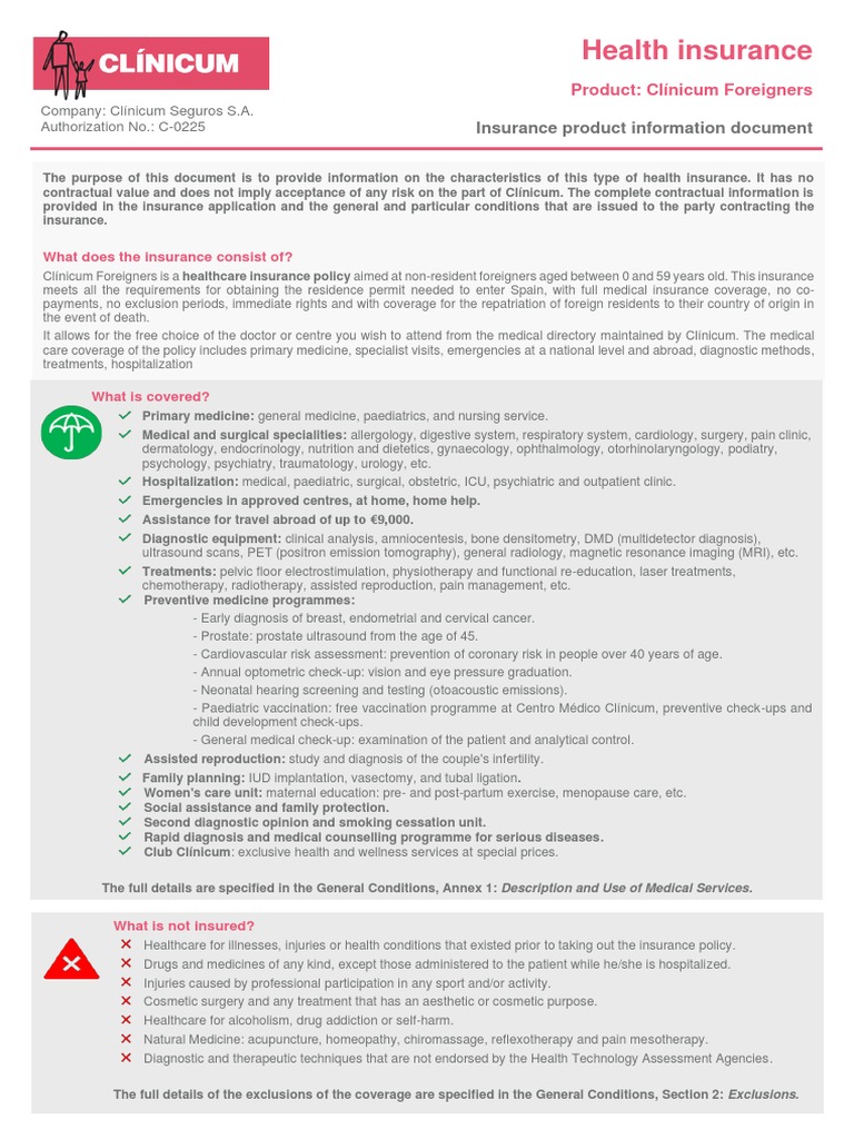 Health Insurance: Insurance Product Information Document | PDF | Physical Examination | Medical ...