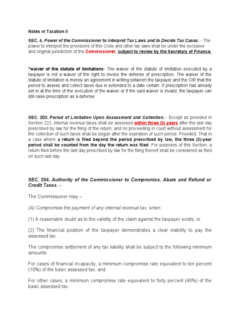 Notes in Taxation II Download Free PDF Tax Refund Statute Of
