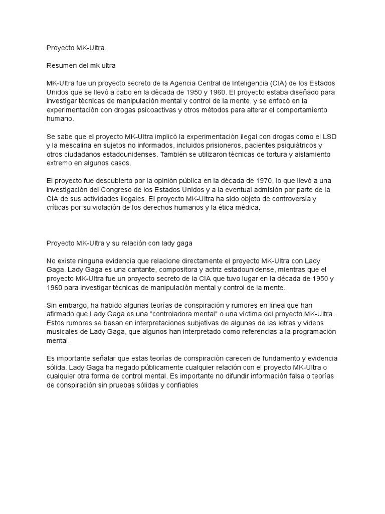 MK-Ultra y Lady Gaga: Mitos y Realidades | PDF — free download