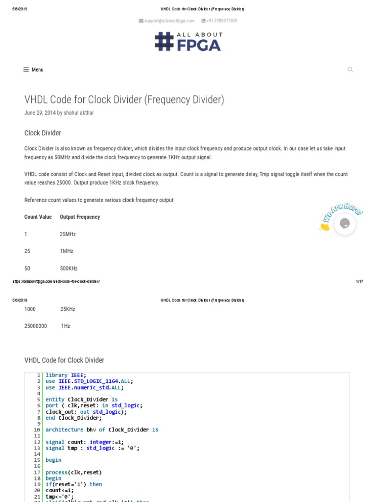 VHDL Code For Clock Divider (Frequency Divider) | PDF | Vhdl | Field ...