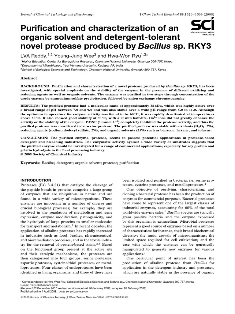 Purification and Characterization of An Organic Solvent and Detergent