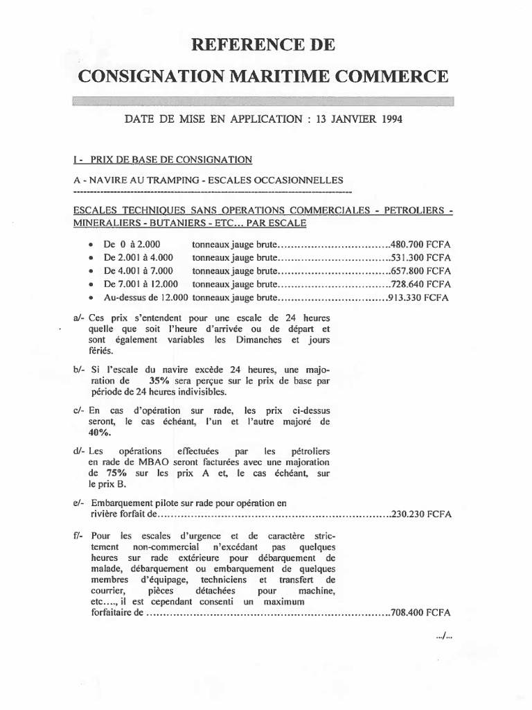 Tarif Consignation Maritime - 1 | PDF