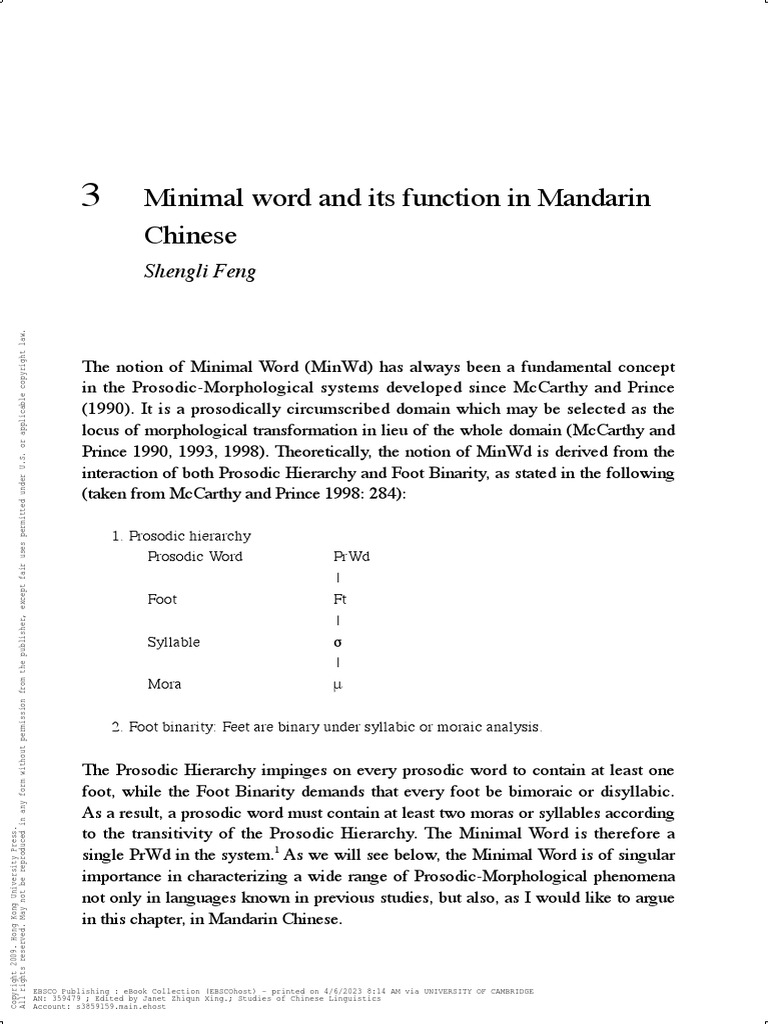 Feng 2009 Minimal Word and Its Function in Mandarin Chinese | PDF ...