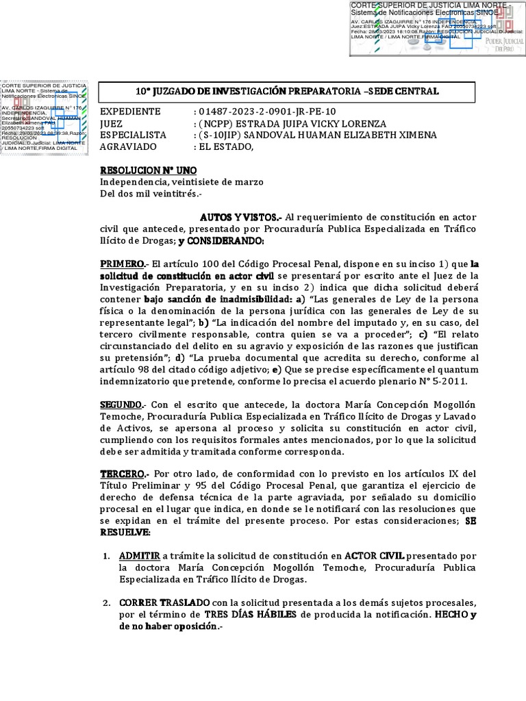 Exp. 01487-2023-2-0901-JR-PE-10 - Resolución - 53157-2023 | PDF | Ley