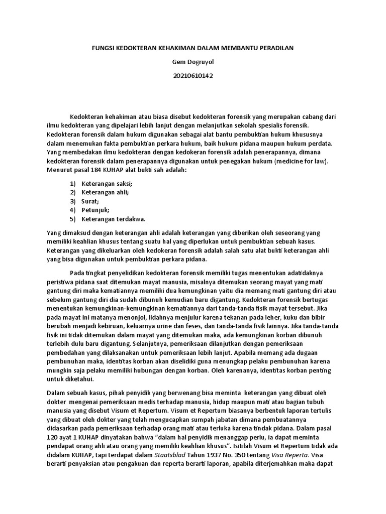 Fungsi Kedokteran Kehakiman Dalam Membantu Peradilan PDF