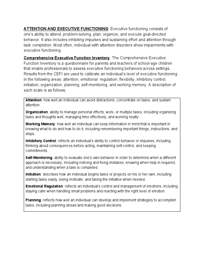 Assessing Executive Functioning through the Comprehensive Executive ...