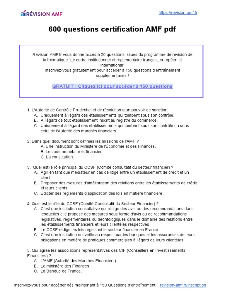 600 Questions Certification AMF Gratuit | PDF | Banques | Argent