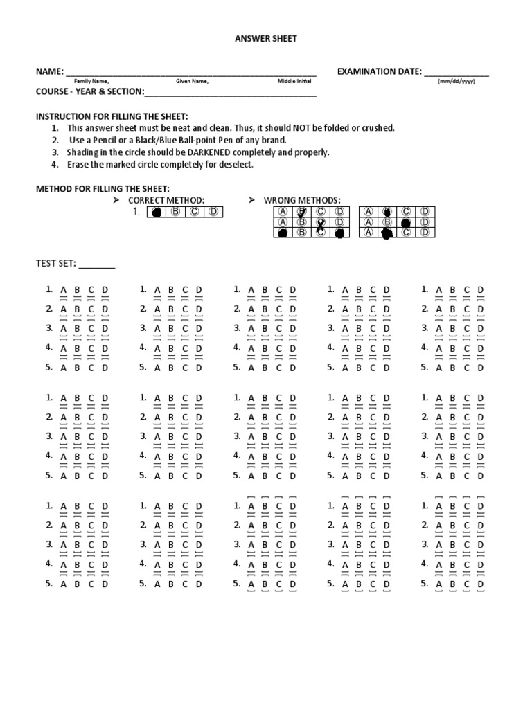 Answer Sheets For 60 Items - Box Type | PDF | Writing Implements ...
