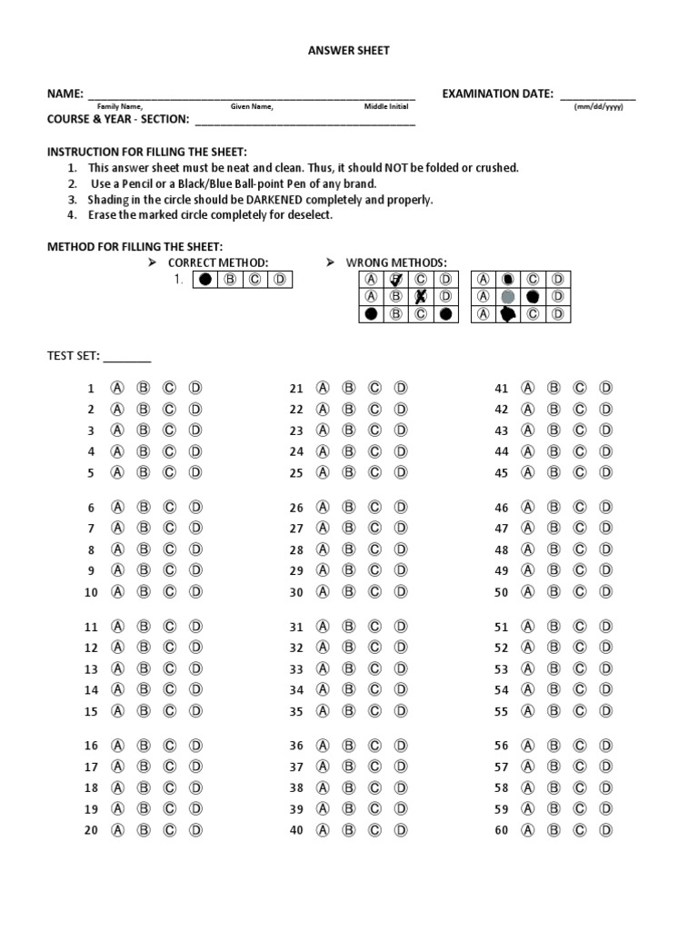 Exam Answer Sheet Instructions | PDF | Pencil | Tools