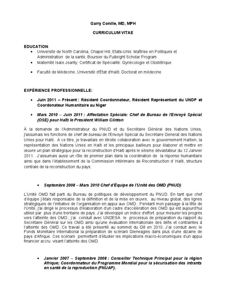 CV Francais Garry | PDF | Programme des Nations unies pour le ...