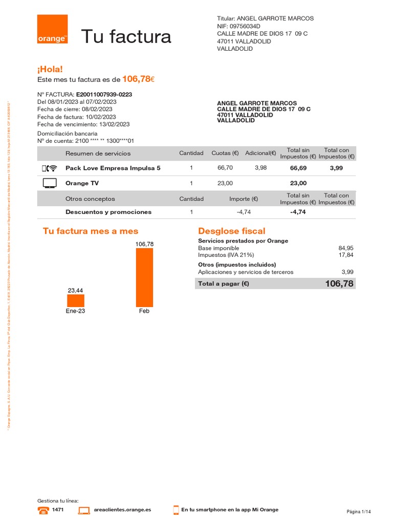 Factura Orange PDF Telefonía móvil Informática