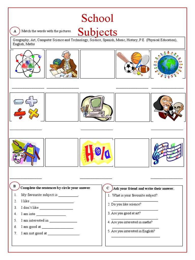 School Subjects Matching Activity | PDF | Foreign Language Studies ...