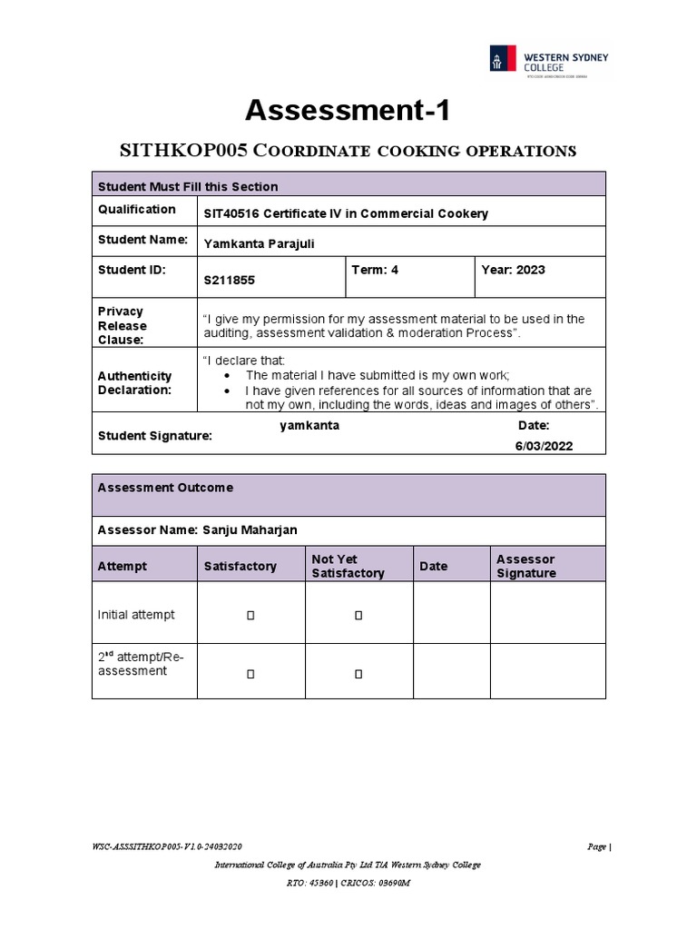Kitchen Operations Assessment Guide | PDF | Kitchen | Mediation