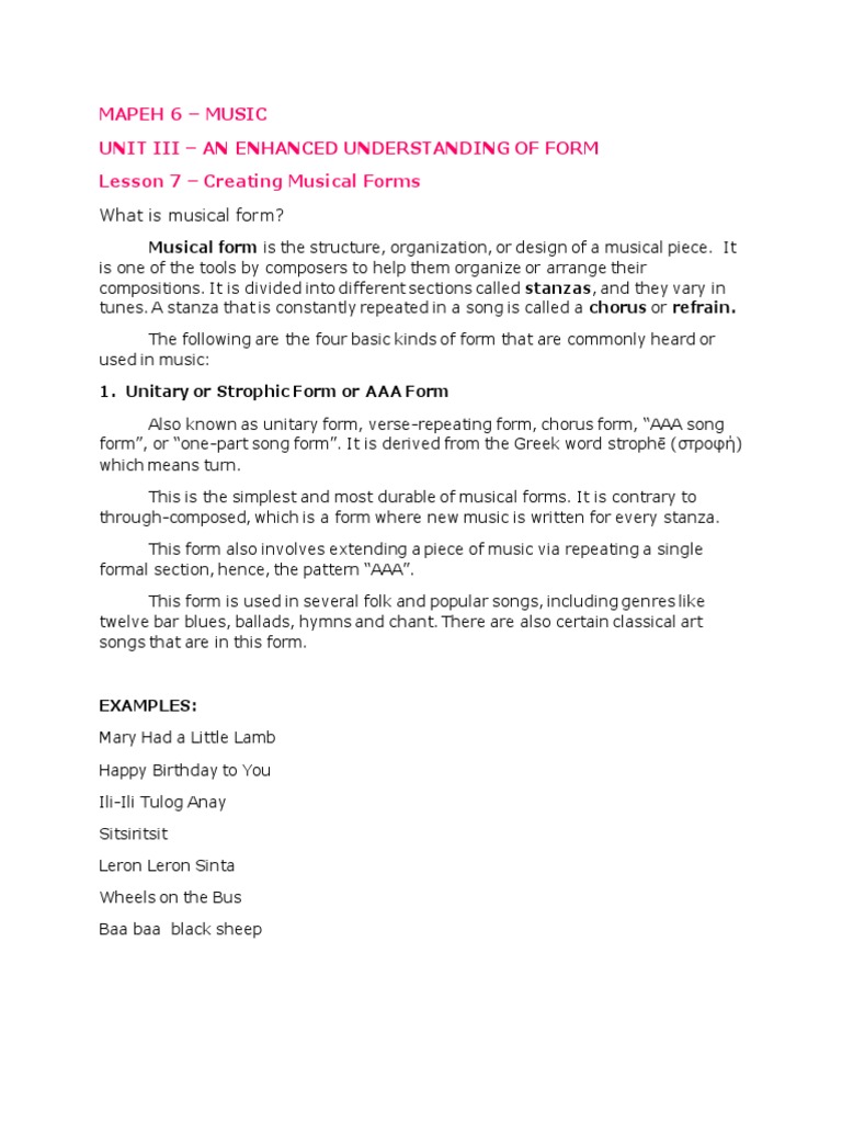 Understanding Musical Forms: Binary & Ternary | PDF | Musical Forms | Songs
