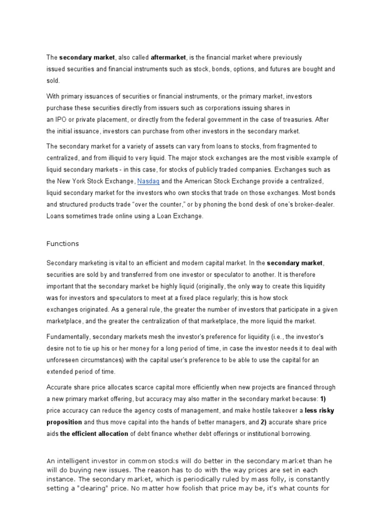 Secondary Market | PDF | Secondary Market | Market Trend