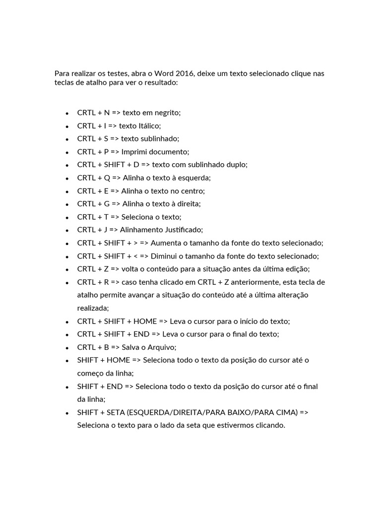 Principais Teclas de Atalho No WORD | PDF