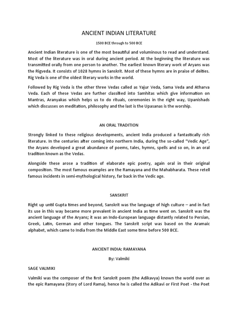 Overview of Ancient Indian Literature | PDF | Vedas | Sita