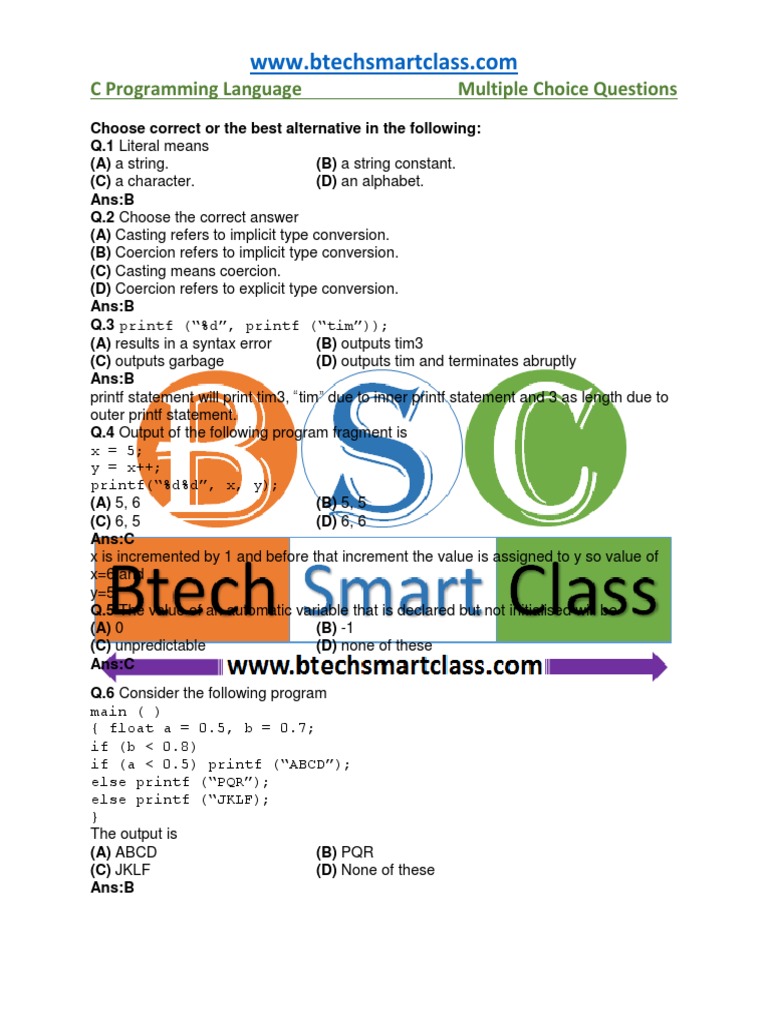 C Programming MCQs for Practice | PDF | Pointer (Computer Programming ...