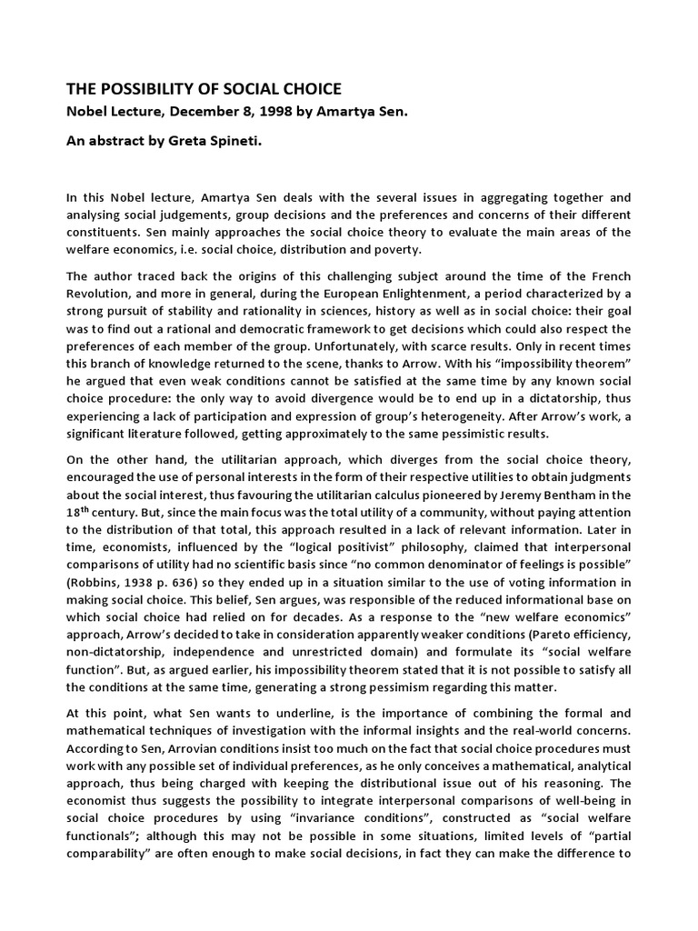The Possibility of Social Choice PDF Welfare Economics