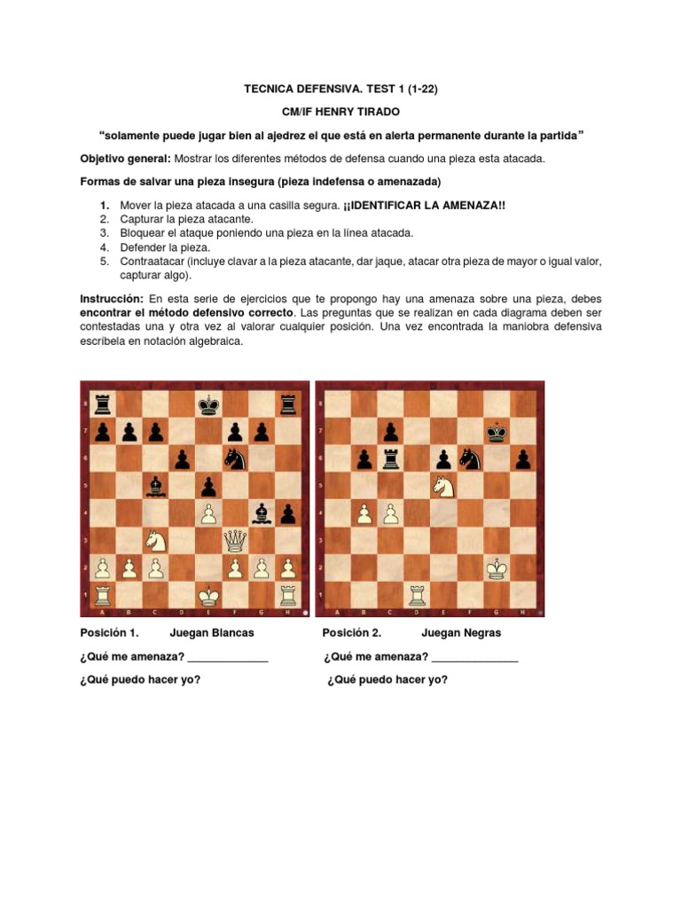 Métodos de Defensa en Ajedrez | PDF | Ajedrez | Juegos de estrategia ...