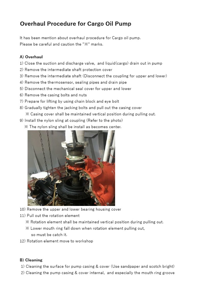 Overhaul Procedure For Cargo Oil Pump PDF