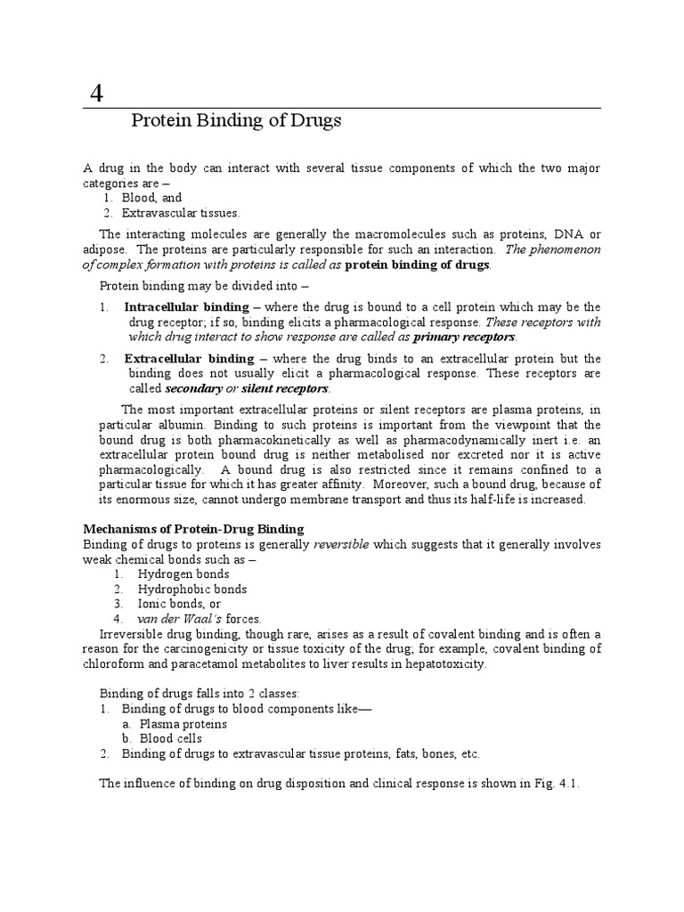 Of Complex Formation With Proteins Is Called As Protein Binding of