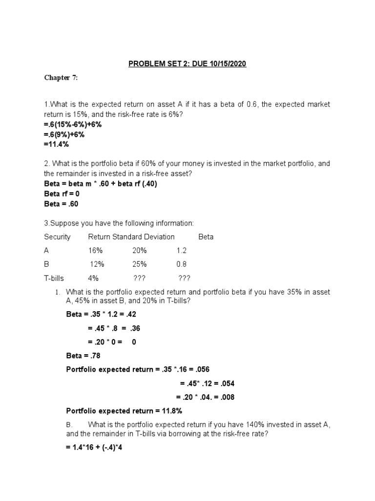 CAPM and Portfolio Analysis Problems | PDF | Capital Asset Pricing ...