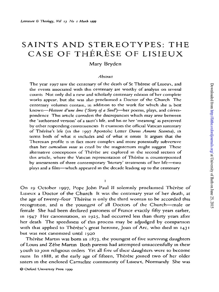 Saints and stereotypes the case of th r se of lisieux pdf