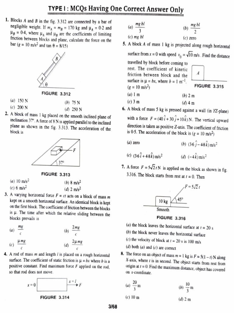 Mechanics MCQs on Blocks and Forces | PDF | Friction | Force