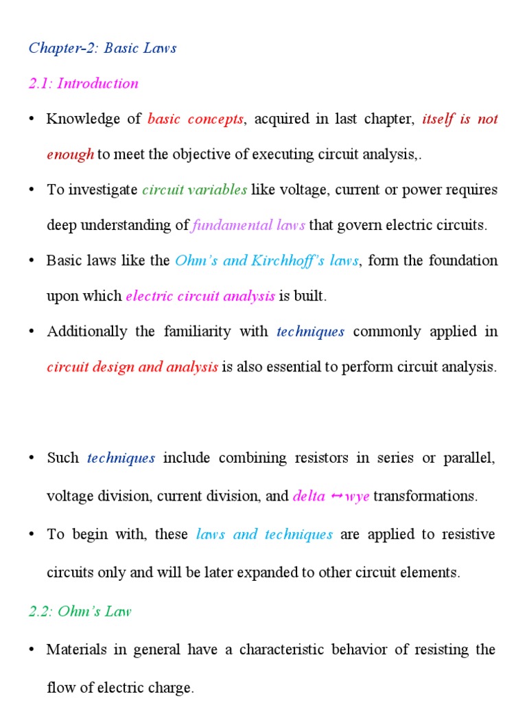 Chapter2 Basic Laws PDF Electrical Resistance And Conductance