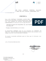 Certifica: EL Suscribe Raúl Lorenzo Salazar Obra Consult SAC RUC