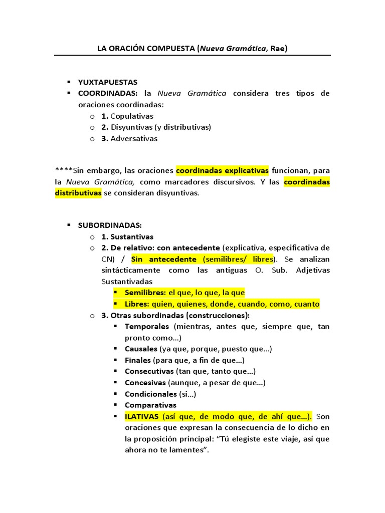Resumen Cambios en Sintaxis Nueva Gramática RAE PDF | PDF