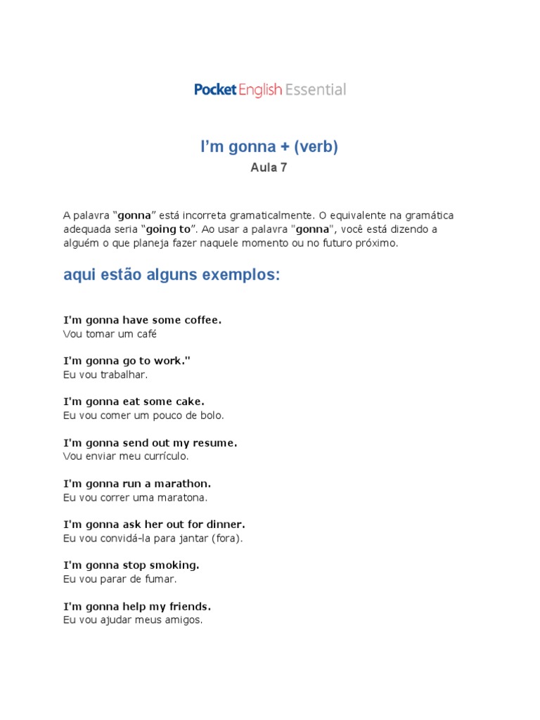 Aula 7 - I'm Gonna + (Verb) | PDF
