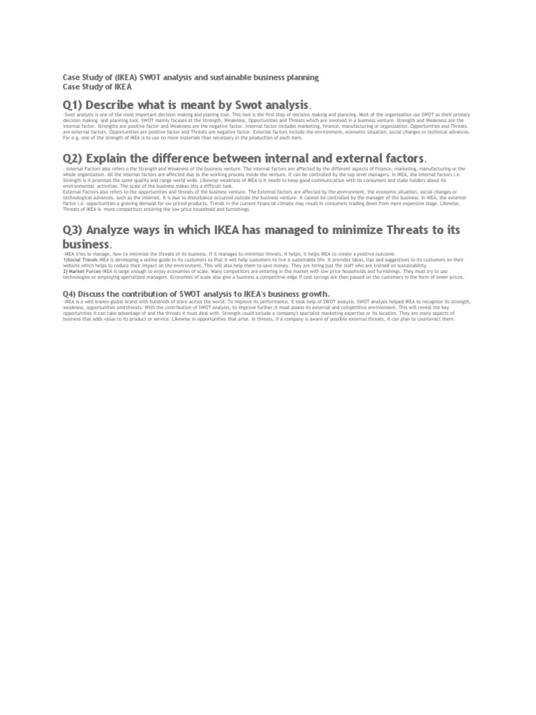 Ikea Case Study Soln Pdf Swot Analysis Sustainability