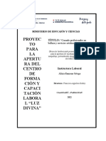 Proyec TO para LA Apertu Ra Del Centro DE Forma Ción Y Capaci Tación Labora L "Luz Divina"