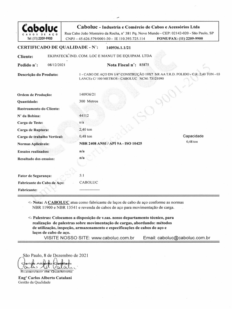 Certif Cabo Aço Pdf