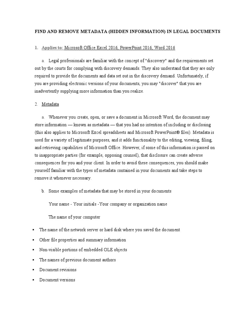 Find and remove metadata hidden information pdf microsoft word