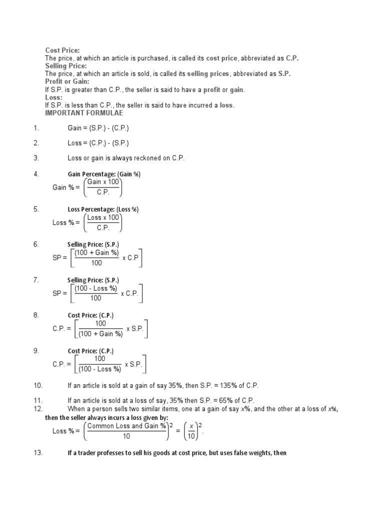 Cost Price Frmulas PDF Prices Cost