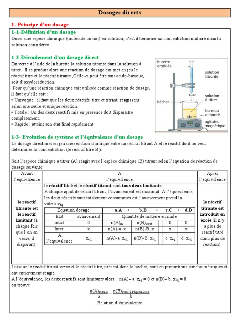 Dosage direct : principes et équivalence | PDF | Titrage | Chimie