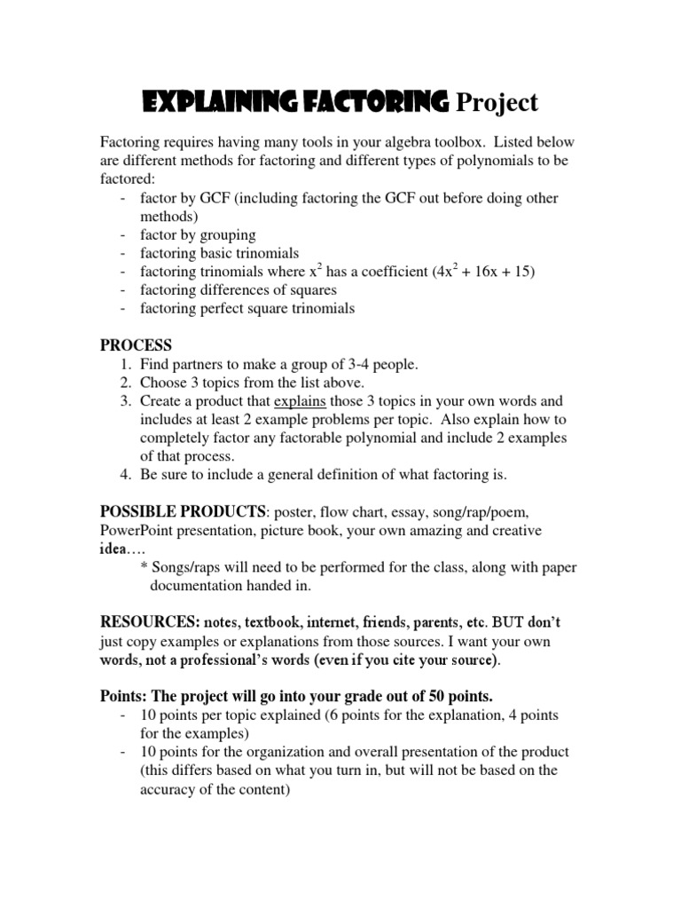 Factoring Project Pdf