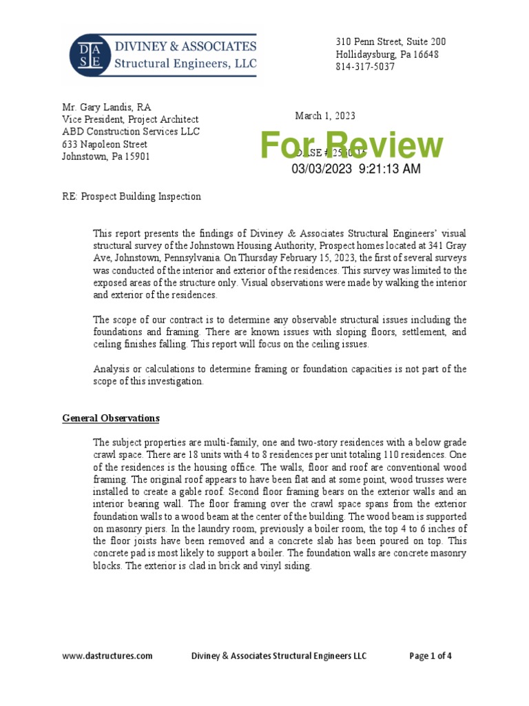 Prospect Housing Ceiling Inspection Report | PDF | Framing ...